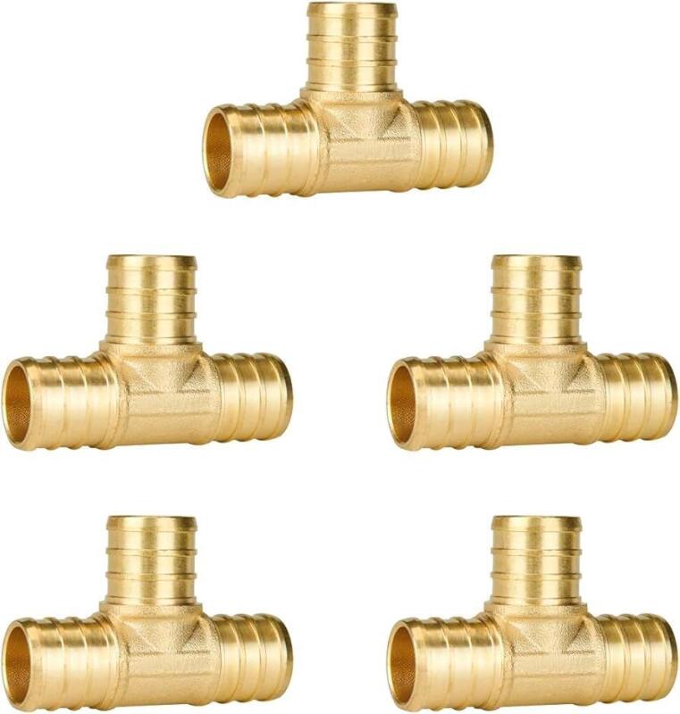 5 New SUNGATOR 3/4 Inch PEX Tee Brass Crimping Fittings, 3/4" x 3/4" x 3/4", Lead Free Brass.