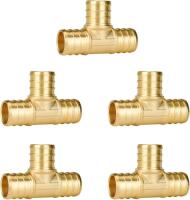 5 New SUNGATOR 3/4 Inch PEX Tee Brass Crimping Fittings, 3/4" x 3/4" x 3/4", Lead Free Brass.