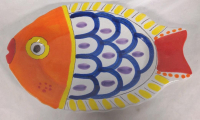 Wow! Hand-painted Giovanni DeSimone Italian ceramic fish plate/platter, 15.5" Long. No Cracks