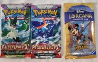 Two (2) New Pok&eacute;mon TCG Scarlet & Violet Sealed Trading Card Packs & Disney Lorcana TCG Into the Inklands Sealed Trading Card Pack