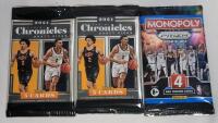 2021 Panini Chronicles NBA Basketball Draft Picks Sealed Wax Packs &times;2 & 2023-24 Panini Prizm Monopoly NBA Basketball Sealed Wax Pack &times;1
