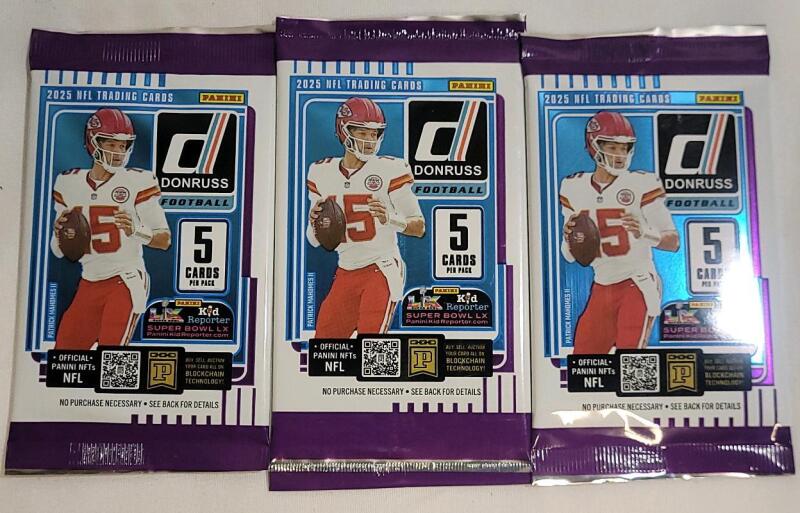 2025 Panini Donruss NFL Football Sealed Trading Card Wax Packs , Three (3) Sealed Wax Packs