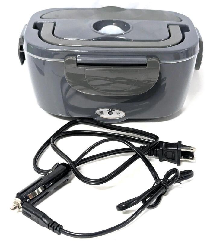 [Chipped Handle] Electric Warming Bento Lunchbox With Car Adapter & Stainless Steel Lining, Untested, As-Is, 6.3" &times; 5.4" &times; 4"