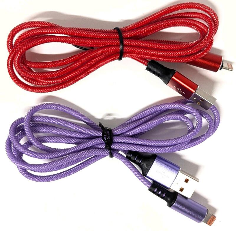 2 New Apple iPhone Lighning to USB-A Nylon Braided Charging Cables, 3.9ft Each