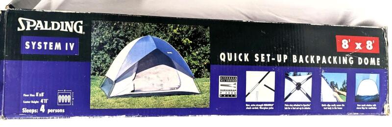 [As-Is] Vintage 1996 SPALDING System IV 3-Person (8' &times; 8', 4'11" High) Quick Set-Up Backpacking Dome Tent, Unverified + Sold As-Is