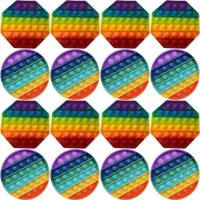 12 New Rainbow Fidget Popping Toys, 5" Diameter, Round & Octagonal, Individually Packaged