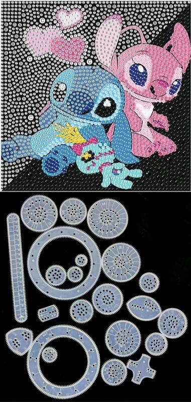 New 22-Piece Spirograph-Style Drawing Tools Up To 3.6" Diameter+ 5.9" &times; 5.9" Stitch & Angel Diamond Painting Art Kit