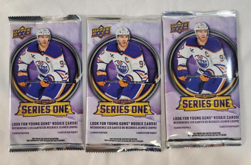 2025-26 Upper Deck NHL Hockey Sealed Trading Card Wax Packs , Three (3) Sealed Wax Packs