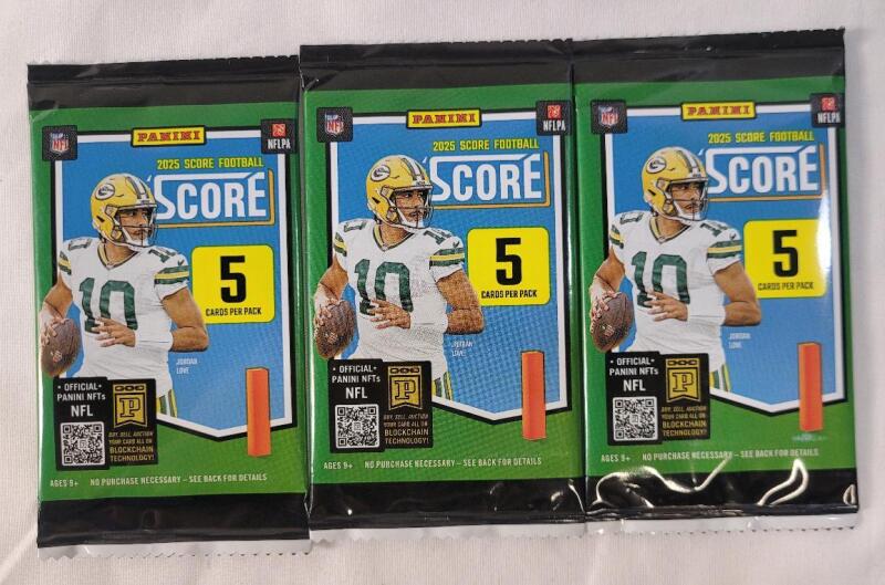 2025 Score NFL Football Sealed Trading Card Wax Packs , Three (3) Sealed Wax Packs