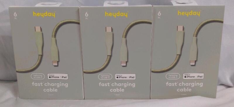 3 New in Box HeyDay Lightning to USB-C Charging cables