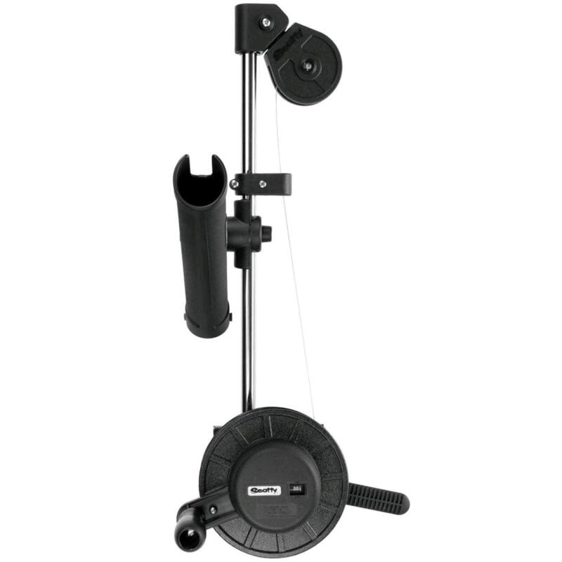 As New - Scotty Downrigger #1050 Depthmaster 23" Compact Manual Downrigger . New in Box . Dust from storage . Missing Handle , see last photo . Retail New $255
