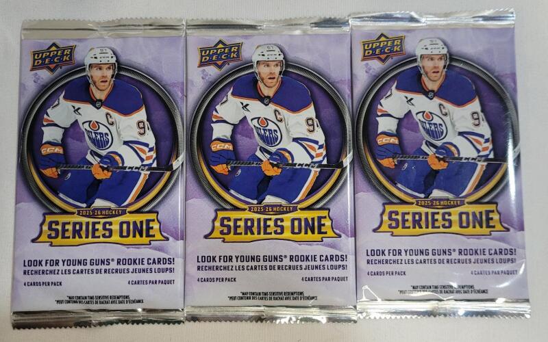 2025-26 Upper Deck Series One NHL Hockey Sealed Trading Card Wax Packs , Three (3) Sealed Wax Packs