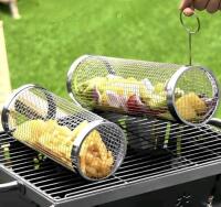 2 New Oylyoyea Rolling Mesh BBQ Baskets, Stainless Steel BBQ Grill Mesh
