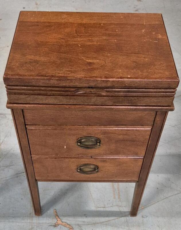 Vintage White Wooden Sewing Chest 15.25" L x 11.5" W x 24" H