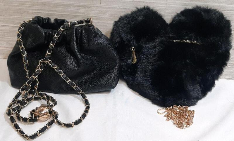 New Faux Leather Bag & Heart Shaped Zipper Bag w/ Chain