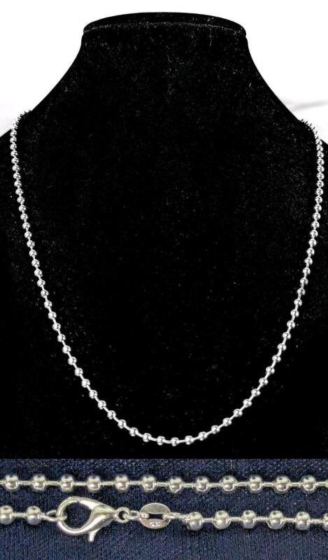 New 20" Long Sterling Silver Stamped 925 Ball Bead Chain With Lobster Clasp