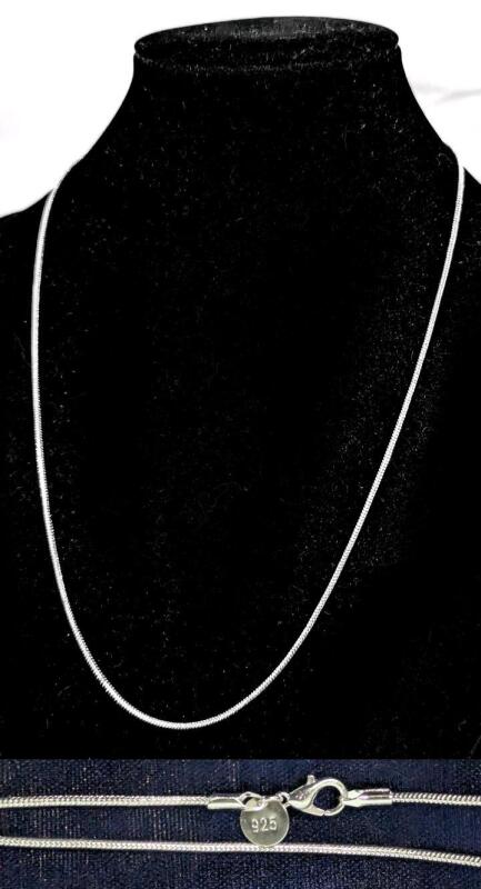 New 20" Long Sterling Silver Stamped 925 Snake Cable Chain With Lobster Clasp