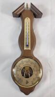 Russian Wall Mount Wooden Weather Station Barometer / Thermometer . Measures 14" tall .