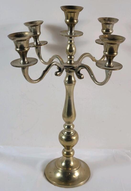 17 &frac14;" Brass 5-Arm Candelabra .