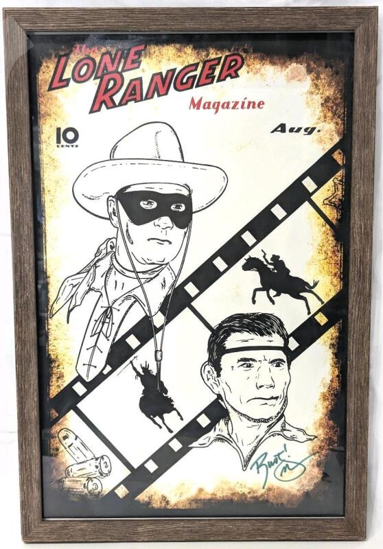 Signed Reproduction LONE RANGER Magazine With Possibly Hand Drawn or Press-Printed Lone Ranger & Tonto, Professionally Framed, 12" &times; 18.5"