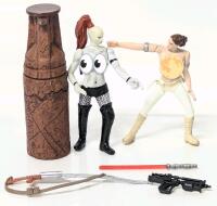 [Adult Collectors Only, Repainted] 2005 Star Wars Asajj Ventress & 2002 Hasbro Star Wars AOTC Arena Escape PADME AMIDALA, 3.75" Tall With Gun, Rifle, Lightsaber & Destructible Pillar Thingie