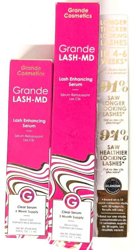 [See Desc] 2 Grande Cosmetics GRANDE LASH-MD Lash Enhancing Clear Serum, 6 Week + 3-Month Supply (1-2ml)
