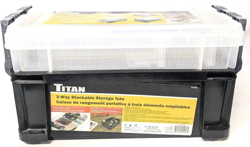 TITAN 3-Way Stackable Storage Tote, 17.63" &times; 9" &times; 11.25"