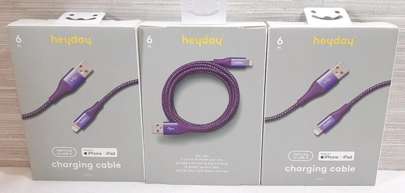 3 New Heyday Lightning to USB-A Charging Cables