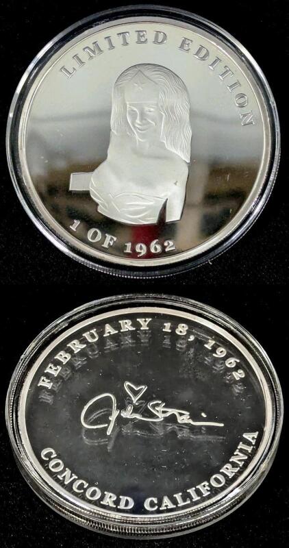 Limited Edition JULIE STRAIN (1962&ndash;2021) FANS CLUB Wonder Woman Collectable Medallion, February 18, 1962 Concord California, 1 of 1962, in Hard Protective Case, 2.3" Diameter Each