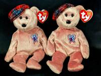 2 As-New 2004 TY BEANIE BABIES ChariTee PGA Golf Tour Charity Bears with Heart Tags. 8.5" Each