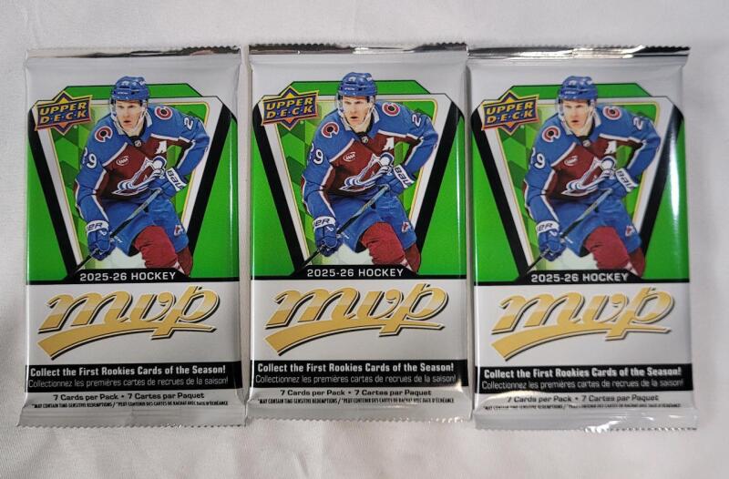 2025 - 26 Upper Deck MVP NHL Hockey Sealed Trading Card Wax Packs , Three (3) Sealed Packs