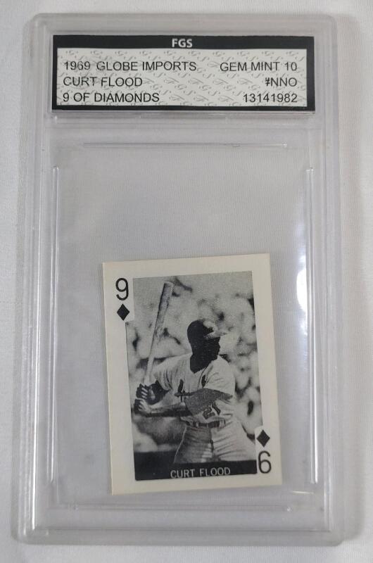 1969 Globe Imports Curt Flood 9 of Diamonds #NNO Trading Card . FGS Graded GEM MT 10