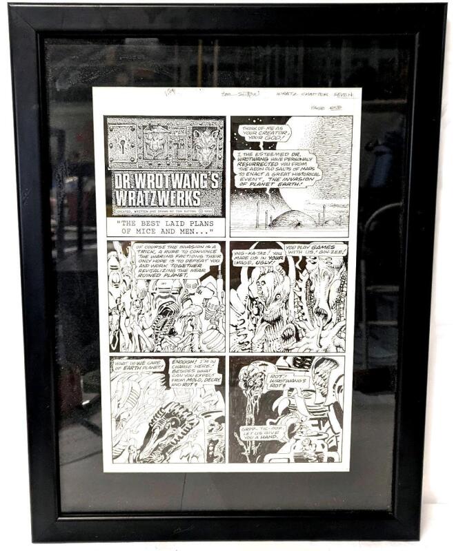Original Vintage 1990 " DEATH RATTLE : Dr Wrotwang's Wratzwerks " Comic Art by TOM SUTTON (1937 - 2002) - Chapter 7, Page 1 - Professionally Framed & Matted, 17" &times; 23"