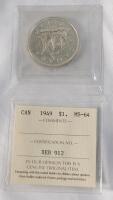 1949 Canadian Silver One Dollar Coin . ICCS Graded MS-64 .