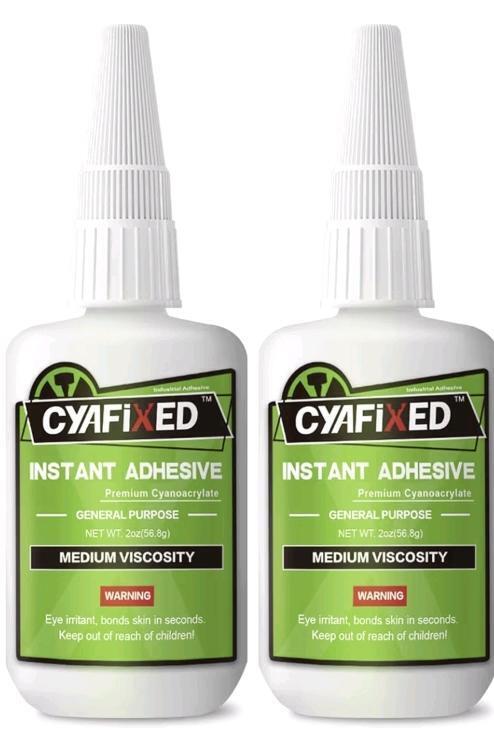 2 New 4oz Cyafixed Medium Super Glue CA Glue with Anti-Clog Cap Instant Cyanoacrylate Adhesive Repair Shoe, Ceramic, Glass, 56.8g Each