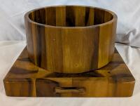 Wooden Cutting Board and Salad Bowl. Cutting board measures 13" by 13". Bowl measures 12" Across.