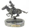 Signed After Frederic Remington TROOPER OF THE PLAINS Bronze Statue on Marble Base, 10.75" Tall, Estimated Hammer Price $80 - $200 USD