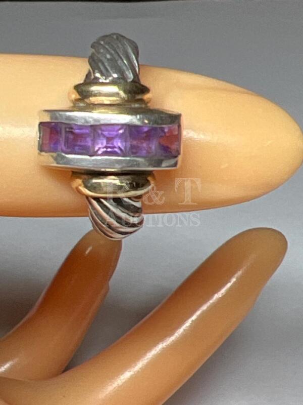 925 Sterling 18K Gold signed Amethyst Ring