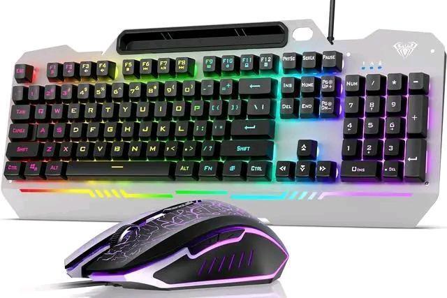 New - AULA Keyboard, T102 104-Key Gaming Keyboard & Mouse Combo w/RGB Backlit Keyboard, All-Metal Panel. USB Wired Keyboard . Retail $100