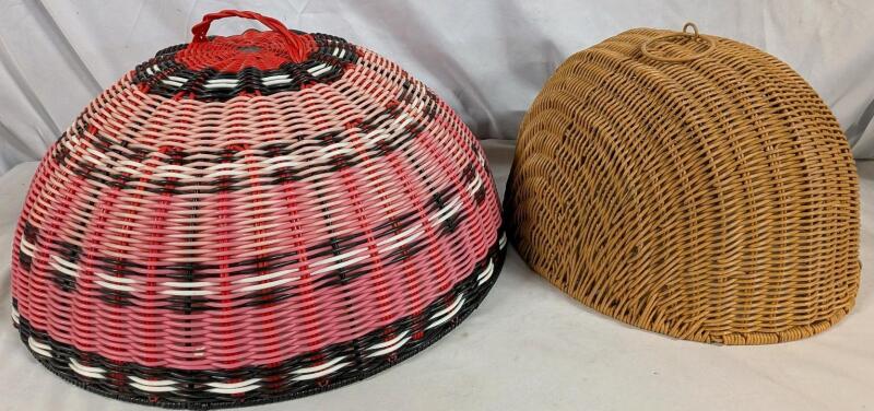 2 Wicker Style Cloches. Largest is 18" Across.