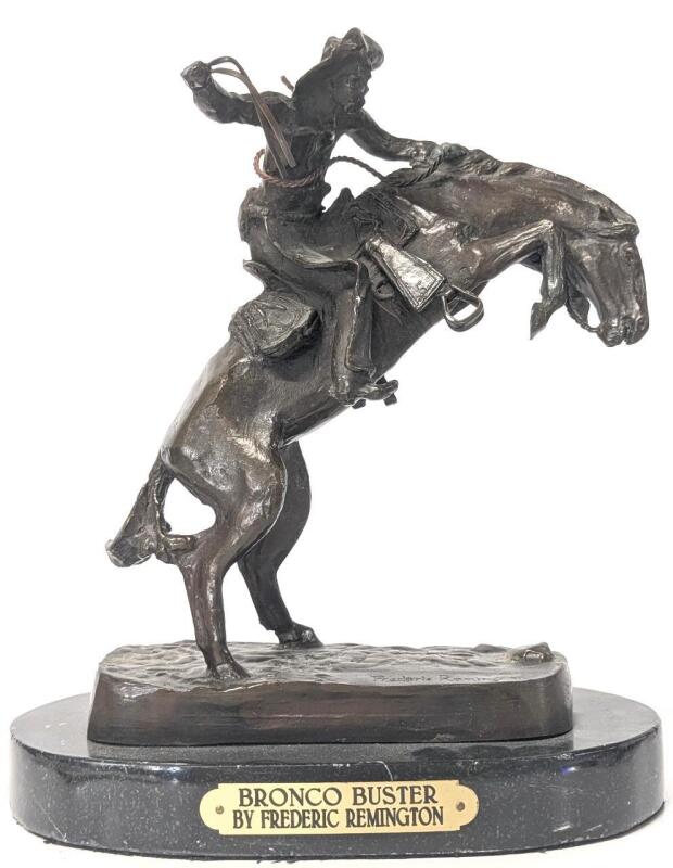 [Rare] Signed Vintage FREDERIC REMINGTON Bronco Buster Bronze Statue Atop Marble Base, 10.75" Tall, Estimated Hammer Price $800 - $1,200+
