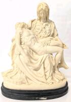 Signed Vintage A SANTINI Italy Re-Creation of Michaelangelo's PIET&Agrave; Jesus Christ + Virgin Mary, Statue on Marble Base, 11.25" Tall