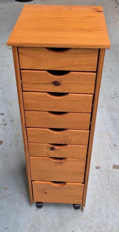 8 Drawer Wooden Storage Unit on Castors 15.5" L x 13.5" W x 40.5" Tall