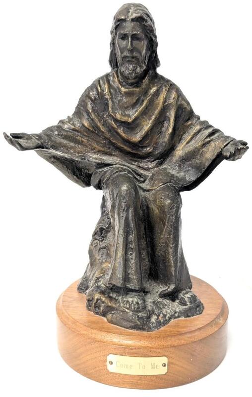 Rare Gorgeous Bronze COME TO ME Beckoning Jesus Christ Statue on Wood Base, Numbered Limited Edition 18/100, 12.5" Tall, Similar Pieces Range Between $100 - $200