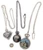 3 Pocket Watches : Filigree Heart Locket, Budapest Parliament & New Route 66 America's Highway Motorcycle, Each on Chains Up To 30" Long - 2