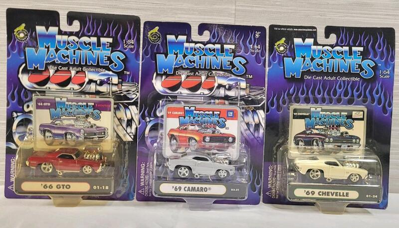Three (3) New Sealed Muscle Machines Diecast Model Cars , 1:64 Scale