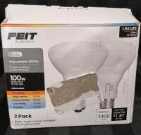 2 New Feit Electric 100W Flood Indoor/Outdoor Lightbulbs 15.5w LED Dimmable- Switch on Bulb