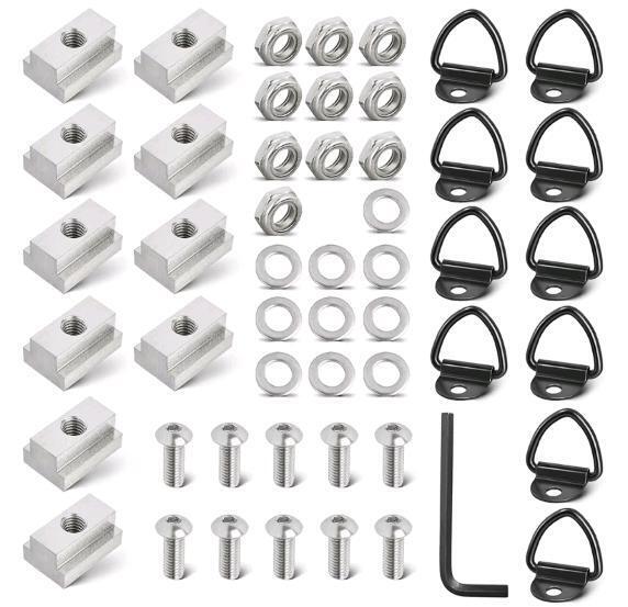 10 New Red Wolf RED WOLF 3/8"-16 Thread T-Slot Nut Tie Down V-Ring Anchor w/1 Inch Button Head Socket Cap Screw Bolt Nut Washer for Toyota Tacoma Tundra Pickup Cargo Bolt Bed Deck Rail Cleat Included Wrench
