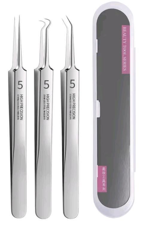 New Professional Facial Blackhead Remover Tweezers - Clip for Whiteheads, Acne Clip, Ingrown Hairs Tweezers, Blackheads Remover Extractor, - Stainless Steel