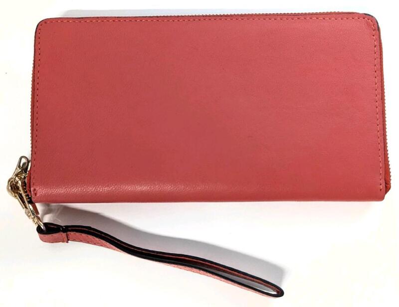 New Coral Purse Clutch, Room For 8 Cards, Button Pouch. Zippered Pocket + 2 Spots For Cash, 5" &times; 9"
